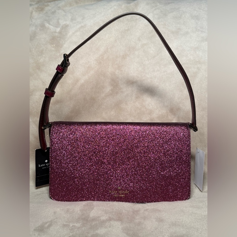 NWT Kate Spade Glitter Tinsel Flap Shoulder Bag - Purple